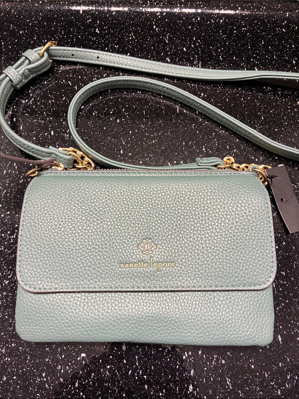 Nanette Lepore Mint Green Pebbled Leather Crossbody with Gold Hardware